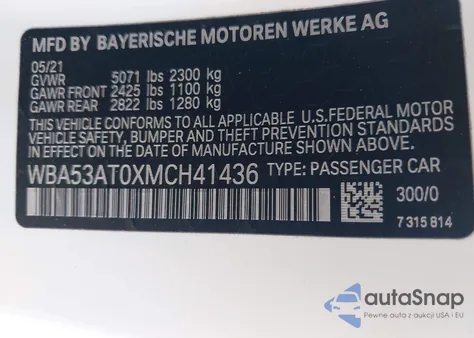 2021 BMW M440I z USA, uszkodzony, nr VIN WBA53AT0XMCH41436